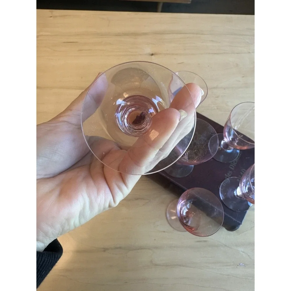 (6) Vintage MCM Pink 4oz Glasses Bar Ware Drinking Liquor Ball Stem Cocktail